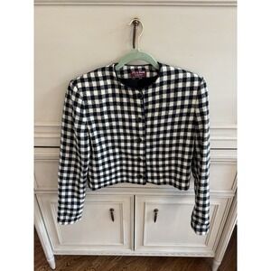 Vintage Jos. A‎ Bank Black White Checkered Blazer Mad In USA Button Details Sz 8